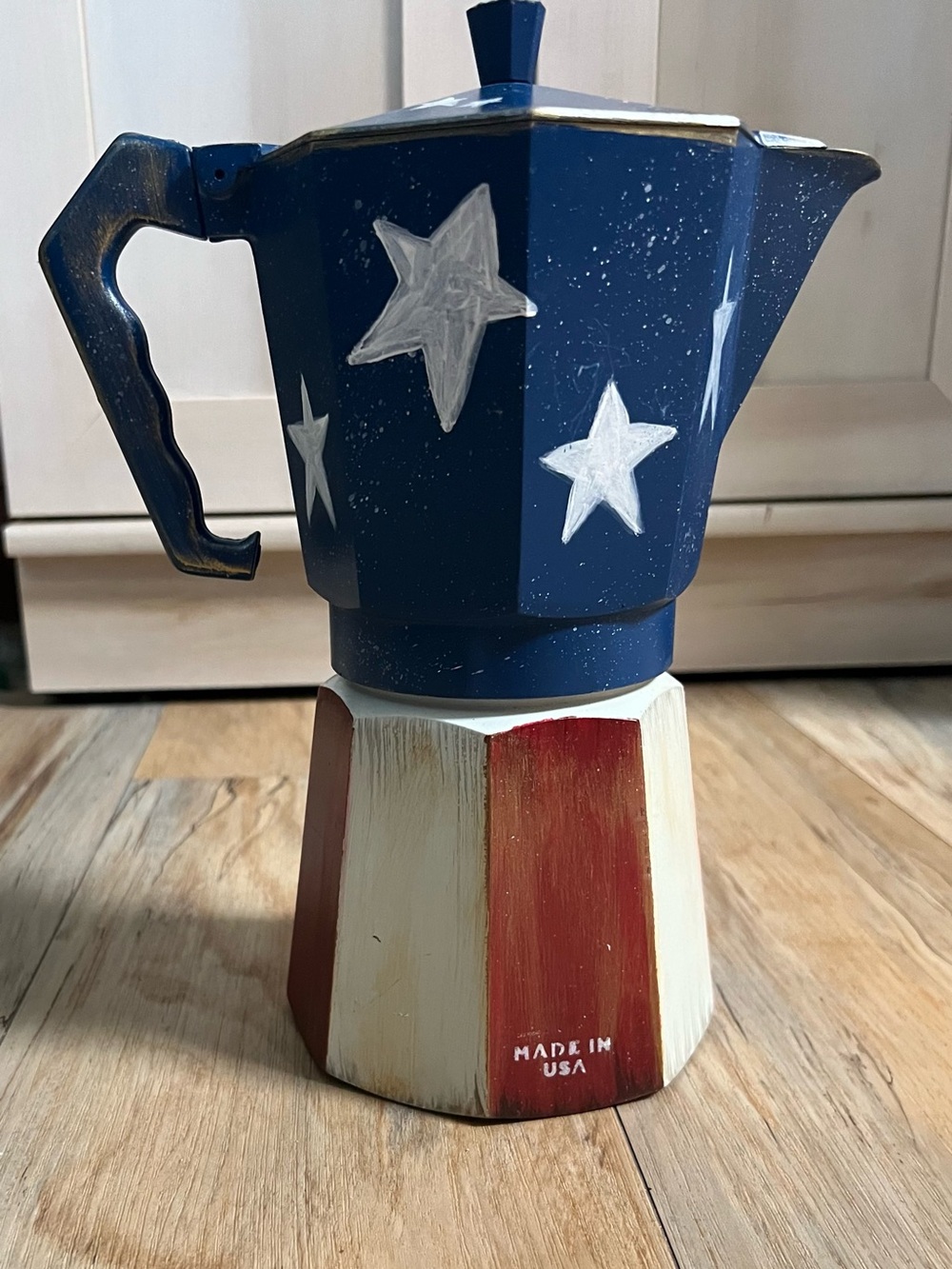 Old Coffee Pot- Hand painted like US Flag - Decor Only-Not For Use With Food